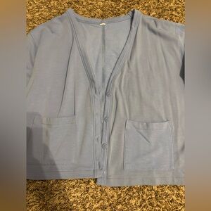 Light Blue Button-Up Cardigan with Pockets